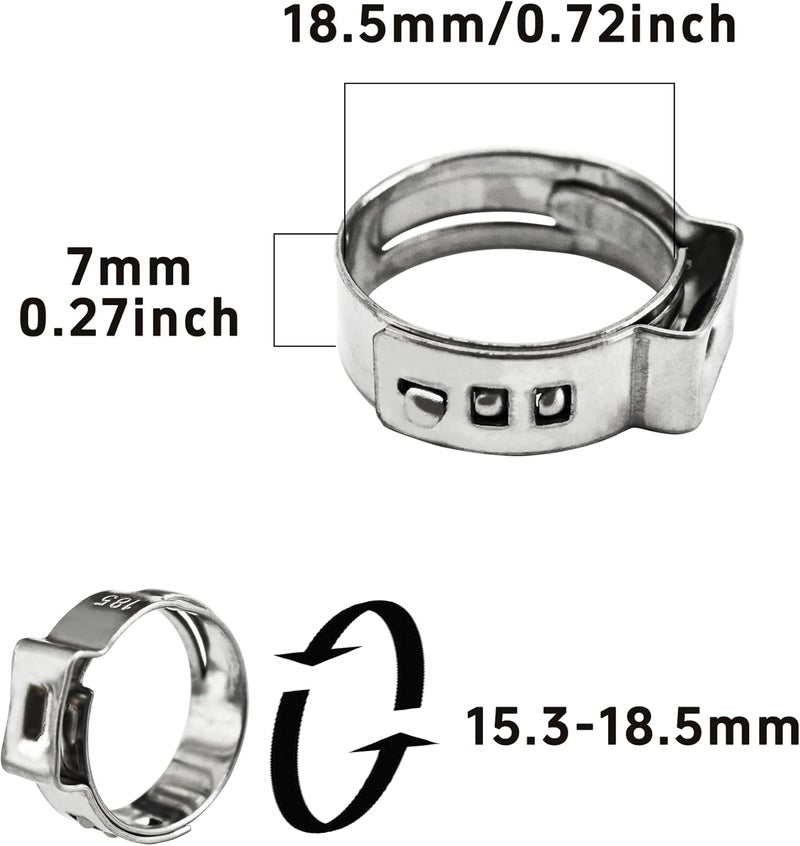 AUXBC 30Pcs 15.3-18.5mm Single Ear Hose Clamps, 304 Stainless Steel Adjustable Cinch Crimp Rings, Perfect for Automotive Plumbing, Home Appliance, Secure Pipe Fitting Connections - Image 2
